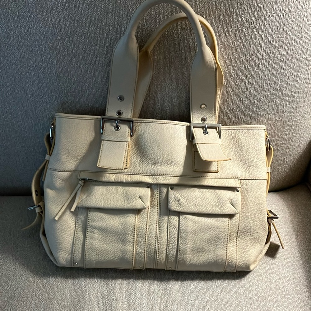 Gianni Bini LARGE Cream Leather Tote Bag